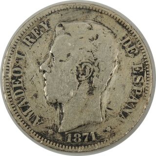 1871 Spain 5 Pesetas Silver " Amadeo I  Cull " (11222006)