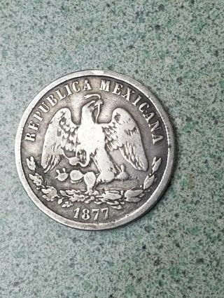 1877 Mexican 50 Centavos Mexico Silver Coin F.  902.  7 " Kinda "
