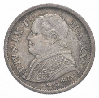 Roughly Size Of Dime 1868 Italian Papal States 10 Soldi World Silver Coin 593