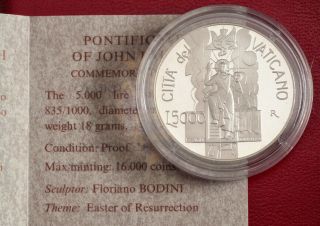 2001,  Vatican,  Pope John Paul Ii.  Proof Silver 5,  000 Lire Coin W.  Box &