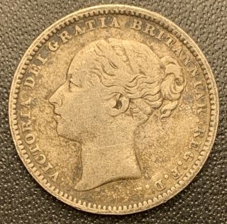 Silver 1881 Great Britain 1 Shilling,  Queen Victoria,  3446