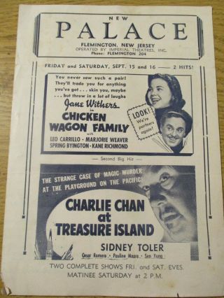 1939 Movie Herald Charlie Chan At Treasure Island Flemington Nj Theatre