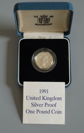 Great Britain - United Kingdom 1991 Silver Proof One Pound Coin In Case W/coa