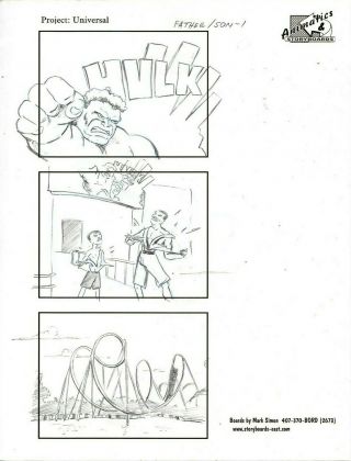 Mark Simon Hand Drawn Universal Studios Commercial Hulk Storyboard Page Ms