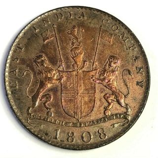1808 British East India Company 10 Cash " X " Colonial Trade Coin,  Madras,  Km 319