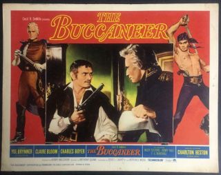 Yul Brynner With Gun Charlton Heston The Buccaneer Rr 1965 2 Lobby Card 1314