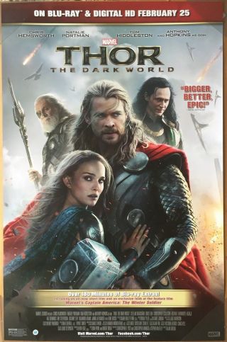 Thor 2 The Dark World Dvd Movie Poster 1 Sided 26x40 Chris Hemsworth