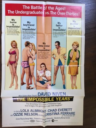The Impossible Years 1968 27x41 Orig Movie Poster David Niven 68/284