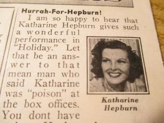 LOEW ' S WEEKLY MOVIE HERALD 6/9/1938 W 2 KATHARINE HEPBURN PHOTOS,  MARY CARLISLE 3