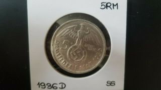 5 Reichsmark 1936 D - Iii.  Reich - Silver - Vf,