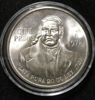 1978 Mo Mexico Cien 100 Peso Silver Crown Coin Jose Morales 720 Plata