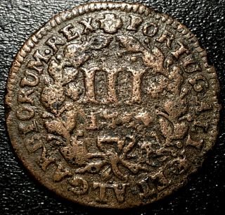 1734 Portugal Joao V 3 Reis Rare Copper Portuguese Coin Km 225