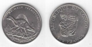 Congo - 100 Francs Unc Coin 1994 Year Km 19 Dinosaur Spinosaurus