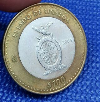 Mexico 100 Pesos 2004 Estado De Sinaloa Unc Bimetallic 925 Silver Coin