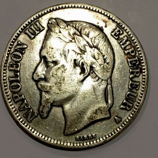 1868 - A - 5 Francs - Napoleon Iii - 6.  5 Million Mintage - 90 Silver - 25 Grams