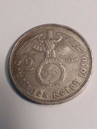 Wwii Era Germany 2 Marks 1939 D Silver Coin,  Km 93