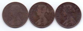 3x Canada One Cent Coins Nova Scotia 1861,  Brunswick 1864,  Newfoundland 1890