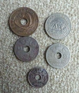 Antique & Vintage Coins German East Africa 2x 1910 10 Heller,  1913 5 Heller,  2