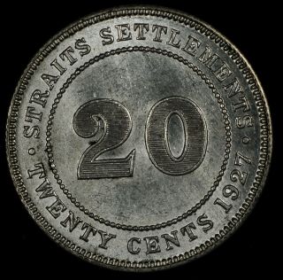 Lovely Choice Bu 1927 Straits Settlements Silver 20 Cents.  Edward Vii.  Km 30b