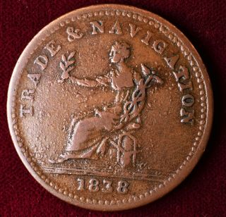 1838 British Guyana 1 Stiver - Trade & Navigation - Km Tn2 - Copper