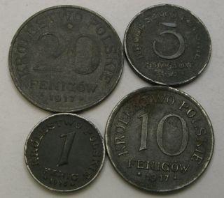 Poland (german Occupation) 1,  5,  10,  20 Fenigow 1917/1918 - 4 Coins.  - 3345