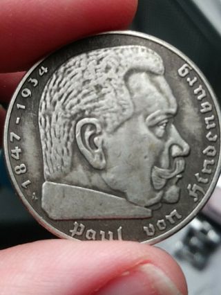 1936 - A,  Silver,  5 Marks German Coin,  Third Reich