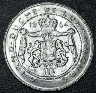 1964 Luxembourg - 100 Francs -.  835 Silver - Grand Duke Jean -