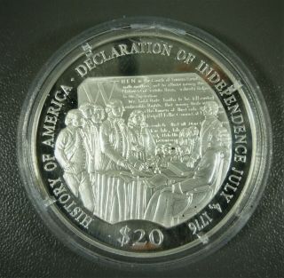 Liberia $20 Dollars 2000 Proof Silver History America $20 Declaration Of Indepen
