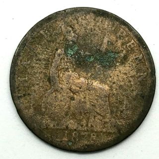 1878 Great Britain Victoria 1/2 Penny Bronze Coin - Rare Date Km 754.
