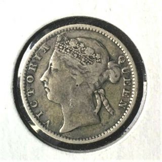 1886 Straits Settlements Silver 10 Ten Cents British Queen Victoria Km 11