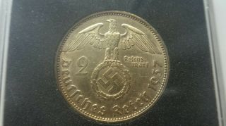 Gold Plated Germany 1937 - 1939 2 Reichsmark Mark Silver Coin With Swastika Wwii