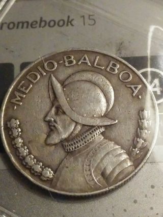 1934 Panama Spanish Conquistador Hero Silver 1/2 Balboa Coin I82742