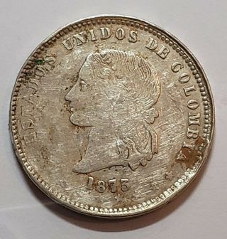 1873 Colombia 50 Centavos Medellin.  See Photos.  Celaned,  Scratches.
