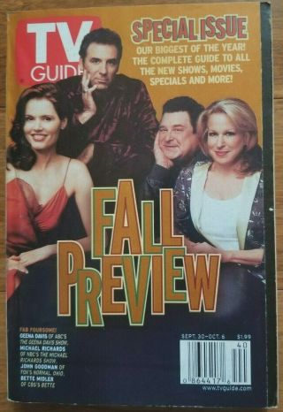 Tv Guide 9/30/00 Fall Preview Geena Davis,  John Goodman,  Bette Midler,  Specials