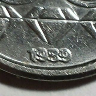 1989 Brasil 10 Centavos Error Coin Double Stamped Date.  Proof Like State.