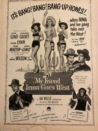 My Friend Irma Goes West,  Dean Martin,  Jerry Lewis,  Vintage Promotional Ad