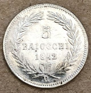 Italy - Papal States: 5 Baiocchi Silver 1842 - Xvi R Coin
