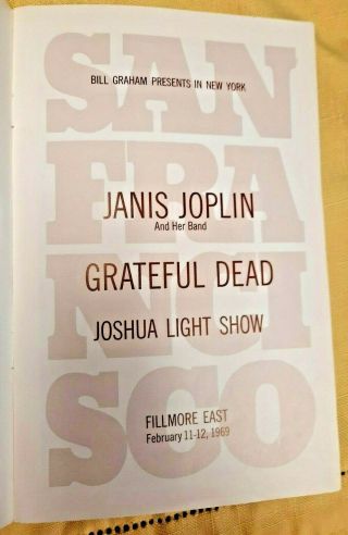 Grateful Dead Janis Joplin Feb 1969 Rock Concert Program Print Fillmore East Nyc