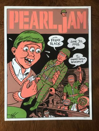 Pearl Jam 1998 Minneapolis Concert Poster Ward Sutton Signed Rare Ames Bros