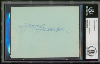 George Harrison The Beatles Authentic Signed 3.  75x5 Cut Signature Bas Slabbed
