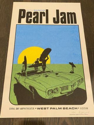 1998 Pearl Jam Poster - West Palm Beach - Ames Signed And Numbered