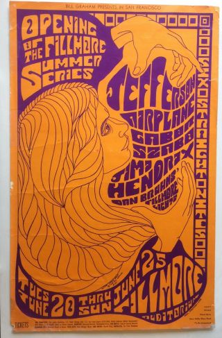 Bill Graham Bg 69 Poster At Fillmore Jimi Hendrix 1st Print