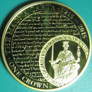 2015 Tristan Da Cunha 1 Crown " Magna Carta " Proof - Lk 24k Gold Plated Coin 38.  7mm