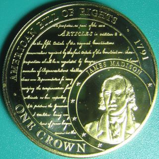 2015 Tristan Da Cunha 1 Crown American Bill Of Rights Proof - Like 24k Gold Plated
