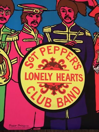 Vintage Beatles Black Light Poster Sgt Peppers Lonely Hearts Club Band 1969 2