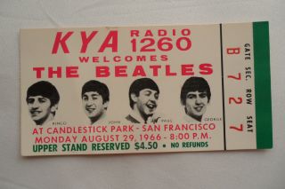 The Beatles 1966_candlestick Park Ticket Stub Scarce Teal Color Ex (,)