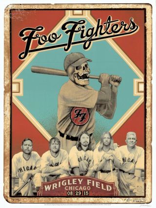 & Signed Foo Fighters Emek Wrigley Field Chicago A/p Poster 36/40