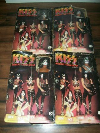 Vintage Kiss 1977 1978 Aucoin Mego Dolls 12” Figures Set Of 4 W/ Boxes