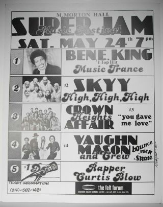 Orig Nyc 1980 Jam Concert Poster Featuring Early Dj / Rapper Kurtis Blow