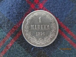1890 Finland,  Russian Empire 1 Markka Silver Coin Xf Alexander Ii